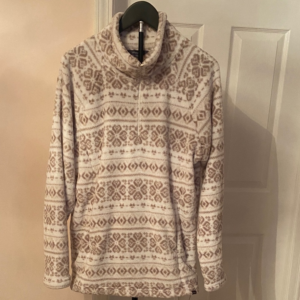Eddie Bauer Soft Cream and Brown Sweater